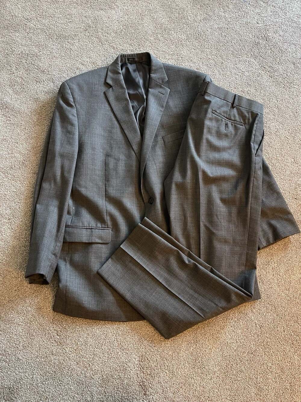 Lauren Ralph Lauren Mens Solid Gray Wool Suit 48L Pants 36x32